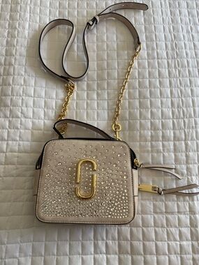 Marc Jacobs Beige Crystal-Embellished Crossbody Bag with Gold Hardware